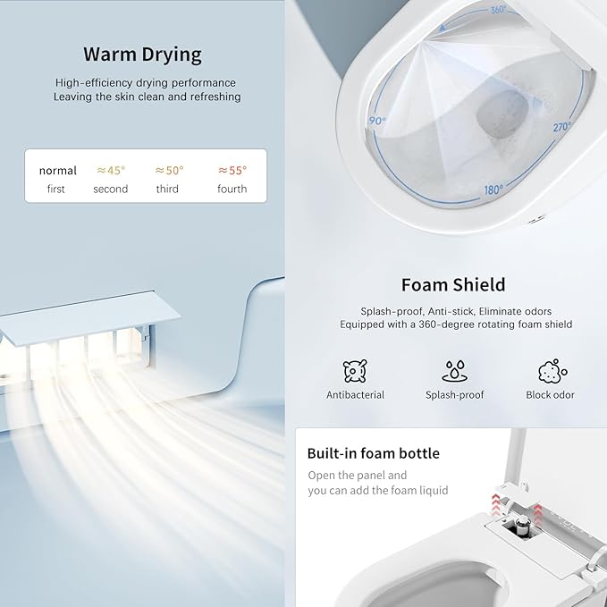 Intelligent Smart Toilet with Auto Open/Close Lid, Automatic Tankless Toilet with Bidet Built In, One Piece Toilet with Foot Sensor Operation for Modern Bathrooms