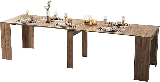 20" to 118.5" Extendable Console to Dining Table, Transformer Dining Table for 2-12 People, Space-Saving Modern Large Table, Expanding Dining Room Table, Gray