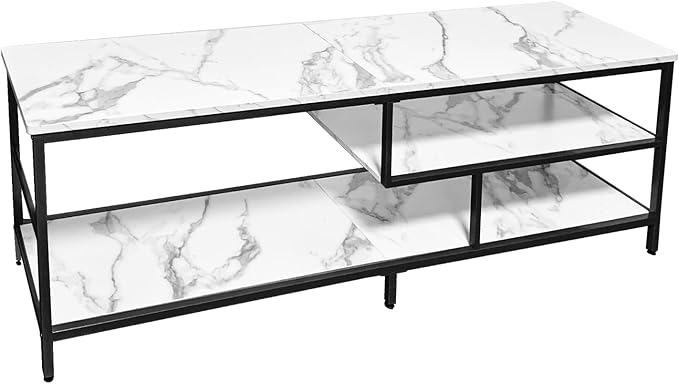 AT-VALY TV Stand for 55-75 inch TVs, Metal&MDF TV Stand with 3-Tier Storage Shelves for Living Room, Entertainment Center with Storage Cabinets (Black)