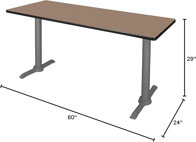 Regency Cain 60 x 24 in. Training Seminar Table – Durable T-Base Training Desk with Laminate Top, Scratch & Stain Resistant Surface, Rounded Corners (Noble Oak, Grey Base)