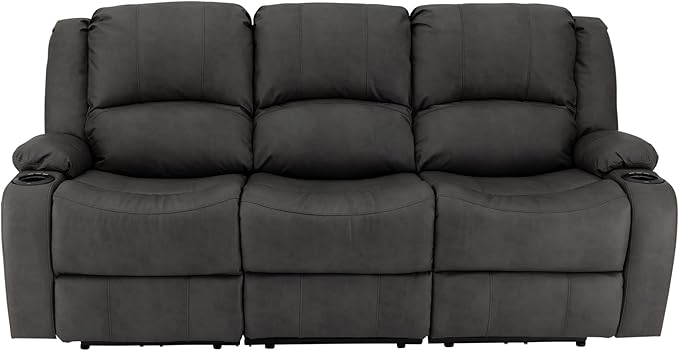 RecPro Charles Powered Triple RV Wall Hugger Recliner | Drop Down Console | RV Furniture with Upgraded 2023 Fabric (Gunmetal, 80")
