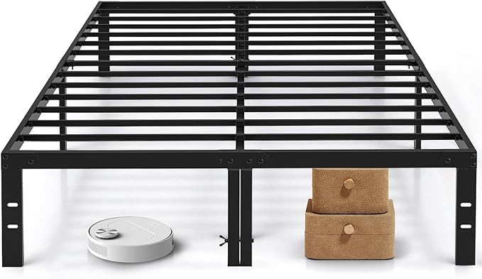 Full Size Bed Frame, 14 Inch Metal Platform Bed Frames with Heavy Duty Steel Slat Support, No Box Spring Needed, Easy Assembly, Under Bed Storage