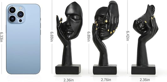 Black Thinker Statues Sculptures for Home Decor, Modern Shelf Decor Accents Bookshelf Decorative Objects, Table Decorations for Living Room Bedroom Office