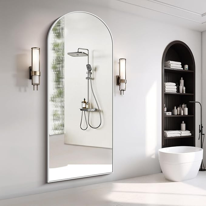 76"x34" Arched Full Length Mirror, Large Floor Mirror with Aluminum Alloy Frame Standing Hanging or Leaning Wall-Mounted Mirror, Vanity Mirror for Living Room and Bedroom,Silver