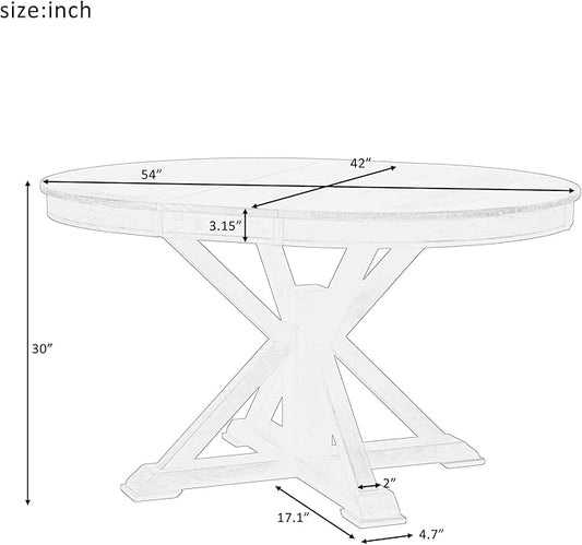 Ball & Cast Farmhouse Extendable Dining Table for 4-6, 42"-54" Extendable Kitchen-Table with a 12" Leaf, Round Ellipse Retro Wood Dining Room-Table w/Removable Leaves,Space Saving, Oak+Off White