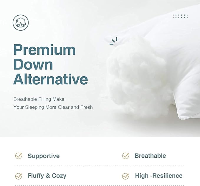 Acanva Bed Pillows for Sleeping 2 Pack, Soft Down Alternative Microfiber Filled, Natural Cover Skin-Friendly, Soft and Supportive for Side Sleepers and Back Sleepers,Standard