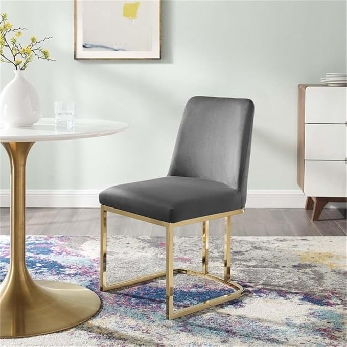 Modway Amplify Sled Base Performance Velvet Dining Side Chair, Gold Gray