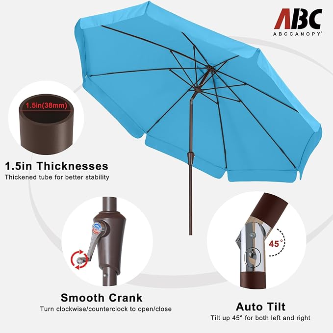 ABCCANOPY 9ft Scalloped Patio Umbrella, Outdoor Table Umbrella with Tilt and Crank, Fiberglass Ribs Deck Umbrella for Patio, Pool, Garden, Picnic (Aquamarine)