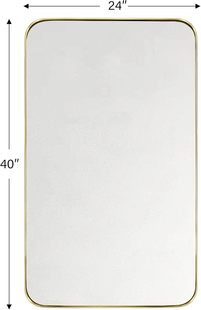 GRACTO 24x40'' Brushed Gold Metal Framed Bathroom Mirror for Wall in Stainless Steel Rounded Rectangular Bathroom Vanity Mirrors Wall Mounted
