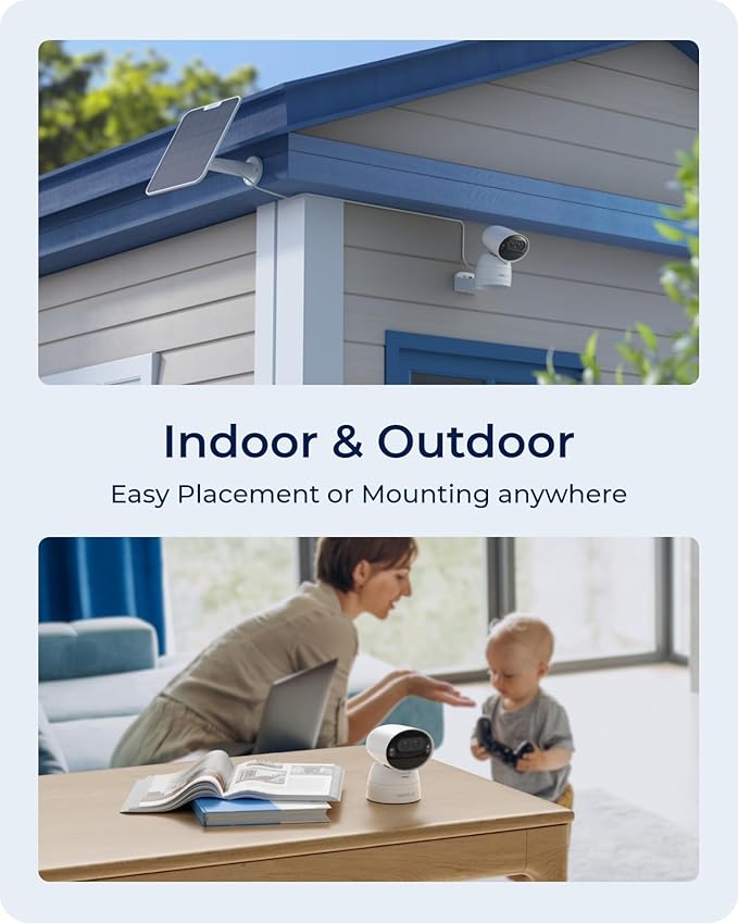 REOLINK 4K Dual-Lens Solar Security Cameras Wireless Outdoor/Indoor, Argus Track + 6W Solar Panel, Auto Zoom Tracking, 2.4/5GHz WiFi, Color Night Vision, No Subscriptions, Home Hub Compatible