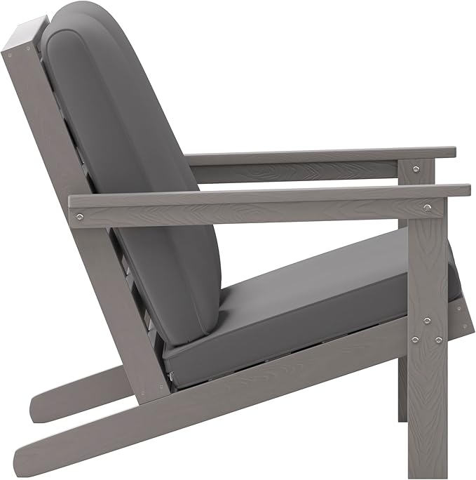 Flash Furniture Charlestown Adirondack Style Deep Seat Patio Loveseat with Cushions - Gray Poly Resin Frame - Gray All-Weather Cushions - Indoor/Outdoor