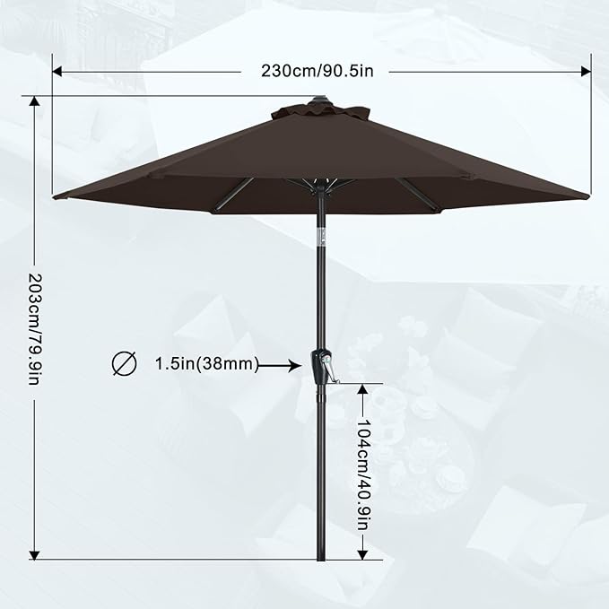 MASTERCANOPY 7.5FT Patio Umbrella with Push Button Tilt and Crank, Outdoor Market Umbrella with 6 Sturdy Ribs, UV Protection & Waterproof for Garden, Deck, Backyard, Pool (Brown)