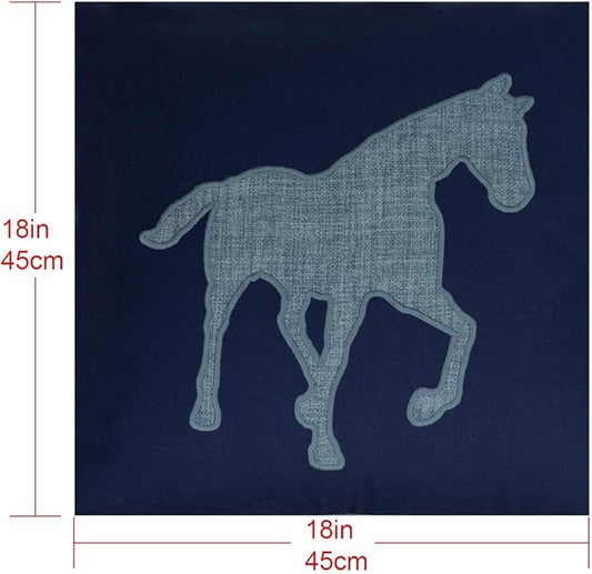 Navy Cotton Pillow Covers Decorative Horse Pillow Case for Sofa Cushions Covers 18x18 Inches (Navy) … …