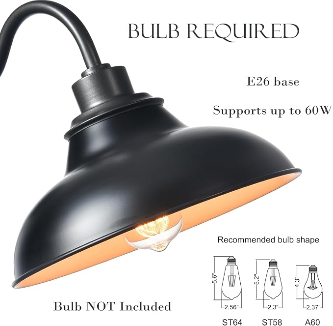 HYDELITE Black Wall Sconce Farmhouse Wall Light Modern Sconces Wall Lighting for Bedroom Living Room Kitchen Hallway Indoor Gooseneck Barn Light