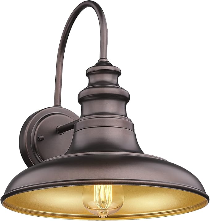 Outdoor Barn Light Fixture Farmhouse Wall Mount Light Wall Sconce Exterior Wall Lighting Fixture Industrial Bronze Finish Lantern for Porch with Gold Interior, 1Pack, RZ004 ORB