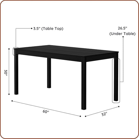 Grain & Grove Davie 60 Inch Dining Table, Large Rectangular Wooden Table for Kitchen/Dining Room, Wood Table for Dining Room, Home Office, Living Room Furniture, Black