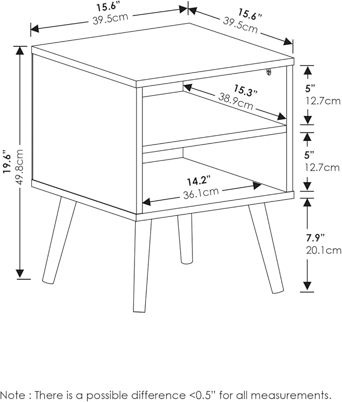 Furinno Claude Mid Century Style Nightstand with Wood Legs, 15.55 (D) x 15.55 (W) x 20.16 (H) inches, Espresso