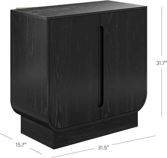 Nathan James Joey Mid Century Modern Storage Cabinet, Arched Accent Cabinet with Rounded Bottom Edges and Integrated Door Pull Cutouts, Black Oak