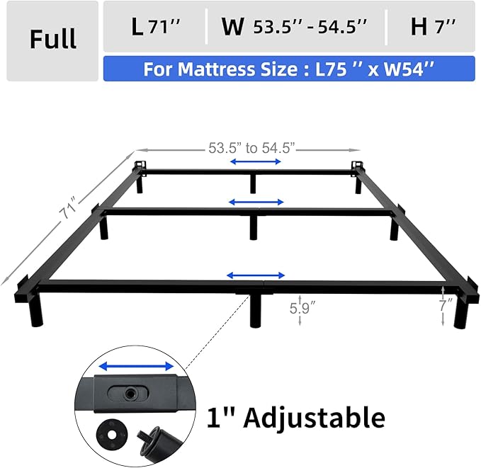 DTIG 7 Inch Full Size Metal Bed Frame for Box Spring and Mattress, 9-Leg Support Box Spring Base, Easy Assembly Tool-Free Heavy Duty Bed Frame Black