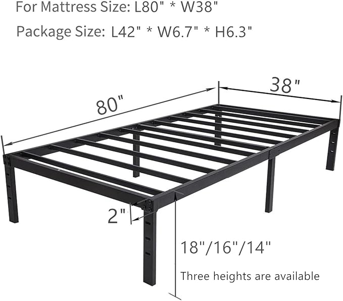 Twin XL Bed Frames, Heavy Duty Metal Frame with Steel Slats Support, No Box Spring Needed, 16 Inch High Platform with Storage, Non-Slip and Noise-Free