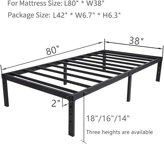 Twin XL Bed Frames, Heavy Duty Metal Frame with Steel Slats Support, No Box Spring Needed, 16 Inch High Platform with Storage, Non-Slip and Noise-Free