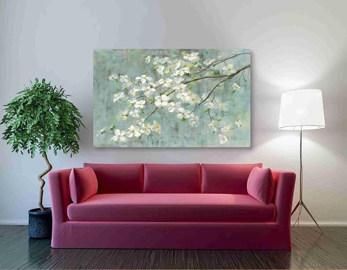 Epic Graffiti 'Dogwood in Spring on Blue' by Danhui Nai, Canvas Wall Art, 60"x40"