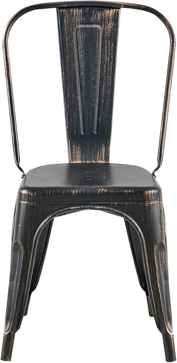 AC Pacific Stackable Metal Dining Chairs Set of 2 for Indoor and Outdoor Use, Durable Stacking Seat, Farmhouse Kitchen, Bar, Patio, Bistro, Cafe, Industrial Style, 2pcs, Sanded Matte Black