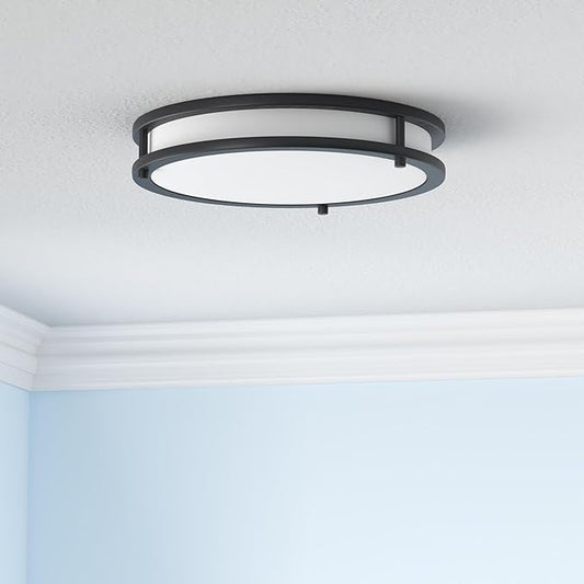 ASD LED 18" Round Flush Mount Lighting, Close to Ceiling Light Fixture | 3CCT, Dimmable, Energy Star, ETL Listed | 28W 2230LM 3000-5000K 120V | Low Profile Double Ring Lamp | Black, 4 Pack