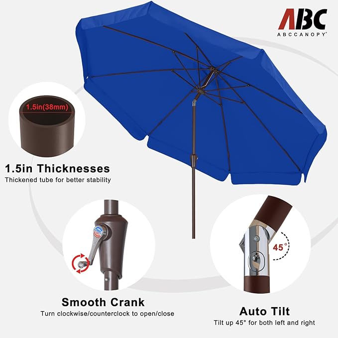 ABCCANOPY 10ft Scalloped Patio Umbrella, Outdoor Table Umbrella with Tilt and Crank, Fiberglass Ribs Deck Umbrella for Patio, Pool, Garden, Picnic (Blue)