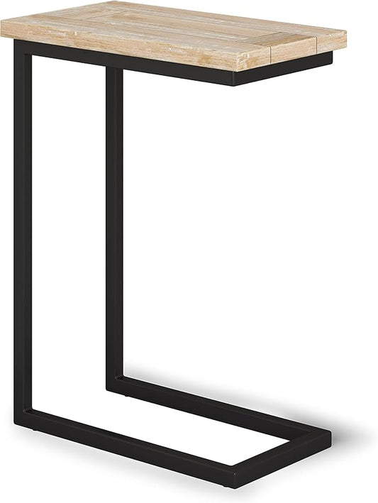 SIMPLIHOME Skyler C-Side Table - 18" Wide x 24" High Solid Mango Wood and Metal Slide-Under Table in Distressed White Wash, Industrial Accent Table for Living Room with Open Frame Design, Assembled