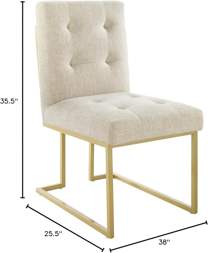 Modway Privy Stainless Steel Upholstered Fabric Dining Accent Chair Set of 2, Gold Beige