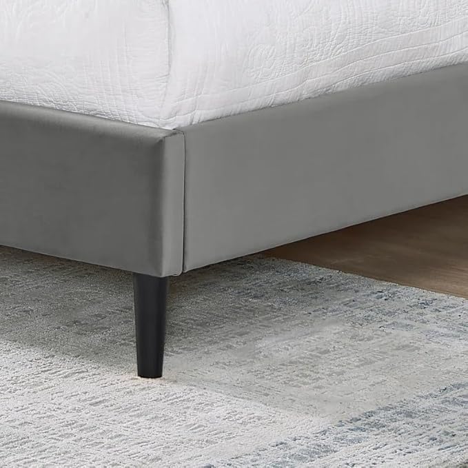 GTPLAYER Queen Size Bed Frame, Upholstered Platform Bed Frame with USB Type-C Tall Headboard Wingback, Soft Velvet Fabric, No Box Spring Needed, Easy Assembly, Misty Grey