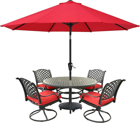 MASTERCANOPY 9FT Patio Umbrella with Push Button Tilt and Crank, Outdoor Market Umbrella with 8 Sturdy Ribs, UV Protection & Waterproof for Garden, Deck, Backyard, Pool (Red)