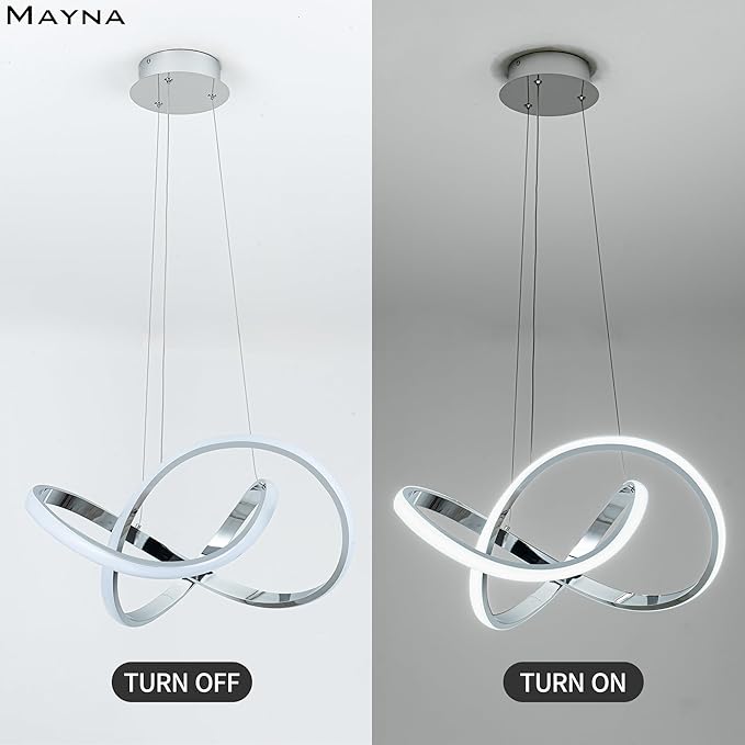 MAYNA Modern LED Chandelier for Dining Room, Dimmable LED Pendant Light with Remote, Irregular Infinity Light Fixture for Kitchen Island, 3 Color Changeable Chandelier, Chrome 19.7 inch