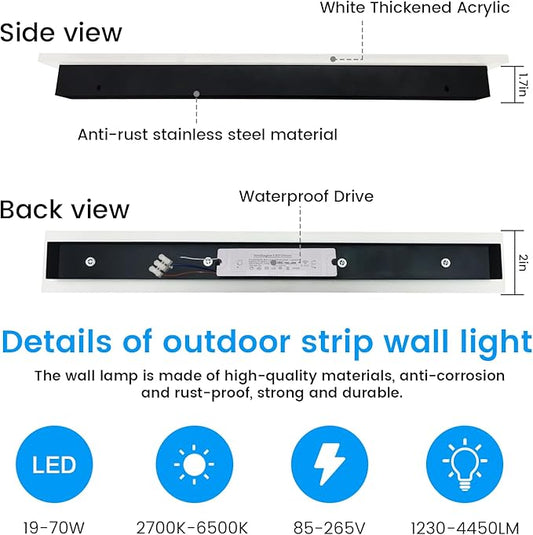 Exterior Wall Lights for House - 59inch Long Strip Modern Outdoor Light Wall Fixture Sconce, Dimmable Outside Garage Exterior Lights, Black Wall Mount Lighting for Porch Corridor, Garage