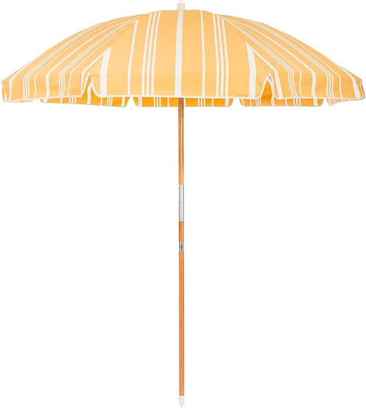 Business & Pleasure Co. Rio Umbrella Scalloped Brim For Beach, Patio or Picnic - 6' Boho Beach Umbrella, 7' Tall Wood Pole, UPF 50+