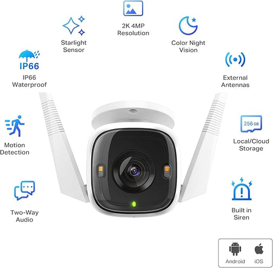 Tapo 2K+ Outdoor Wired Security Camera - Person/Vehicle/Motion Detection, 24/7 Recording, Starlight Color Night Vision, Subscription-Free Local Storage or Optional Cloud, Works with Alexa, C320WS