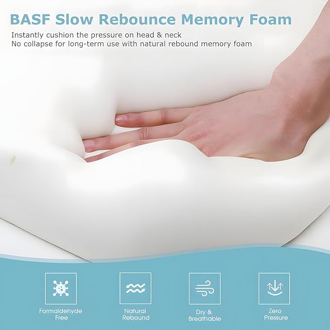 Memory Foam Pillow Queen Size, Cooling Bed Pillow for Sleeping – Medium Firm Neck & Shoulder Support, Slow-Rebound Comfort, Double-Sided All-Season Design, Washable Cover (White & Gray)