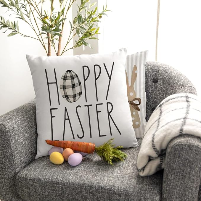 GEEORY Happy Easter Throw Pillow Covers 18x18 Set of 4 Easter Decorations for Home Bunny He is Risen Cross Eggs Decorative Spring Home Decor for Sofa Couch G209-18