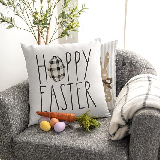 GEEORY Happy Easter Throw Pillow Covers 18x18 Set of 4 Easter Decorations for Home Bunny He is Risen Cross Eggs Decorative Spring Home Decor for Sofa Couch G209-18