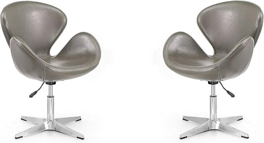 Manhattan Comfort Raspberry Adjustable Swivel Accent Chair Set of 2 with 360° Turn, Polished Chrome Base, Modern Retro Design, Ideal for Living Room and Home Office, Pebble Faux Leather