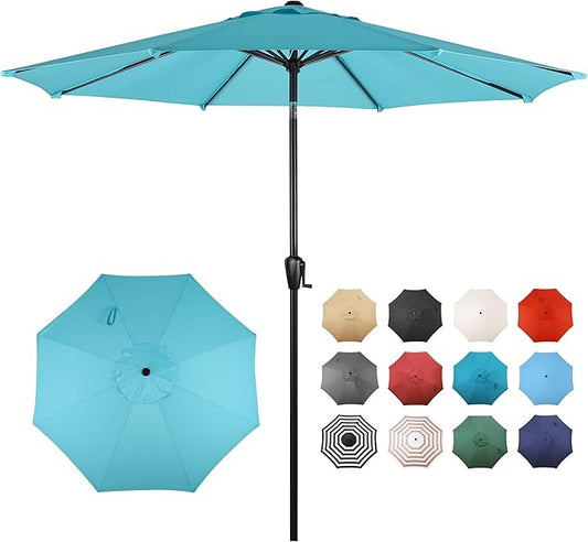 Sun-Ray 9' Round Patio Umbrella with Push-Button Tilt and Hand Crank Lift System, Market Umbrella for Porch, Deck, and Patio