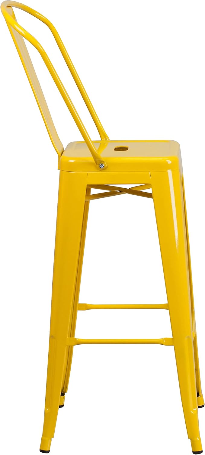 Flash Furniture Commercial Grade 30" High Yellow Metal Indoor-Outdoor Barstool with Removable Back