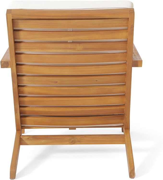 Christopher Knight Home Leah 2-Seater Acacia Wood Outdoor Patio Furniture Set, Outdoor Conversation Chat Set with Cushion, Adirondack Chairs Set of 2 + Side Table Set for Backyard Balcony, Teak+Beige