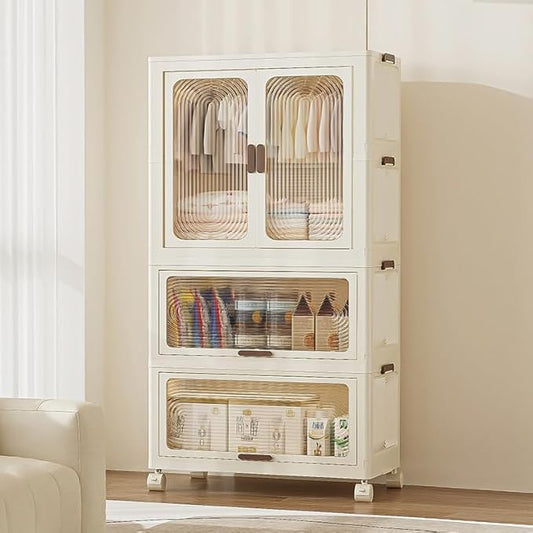 Chekki's Portable Wardrobe Closet with Shelves; Foldable Design for Easy Storage; Transparent Cabinet Doors; Children, Kids Wardrobe