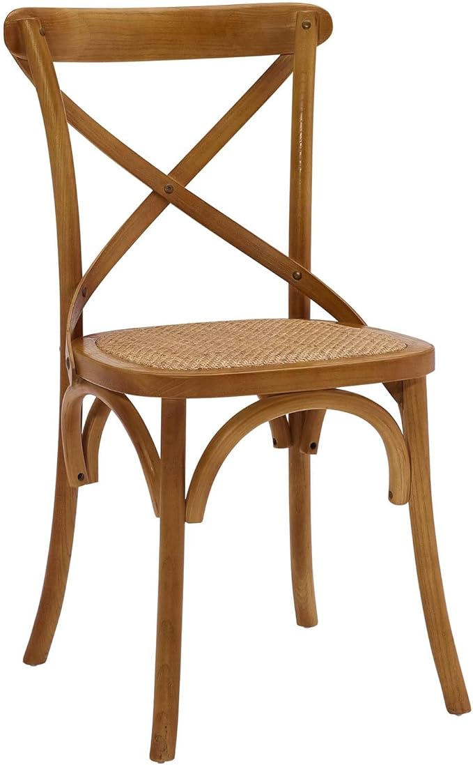 Modway Gear Rustic Modern Farmhouse Elm Wood Rattan Dining Chair in Walnut