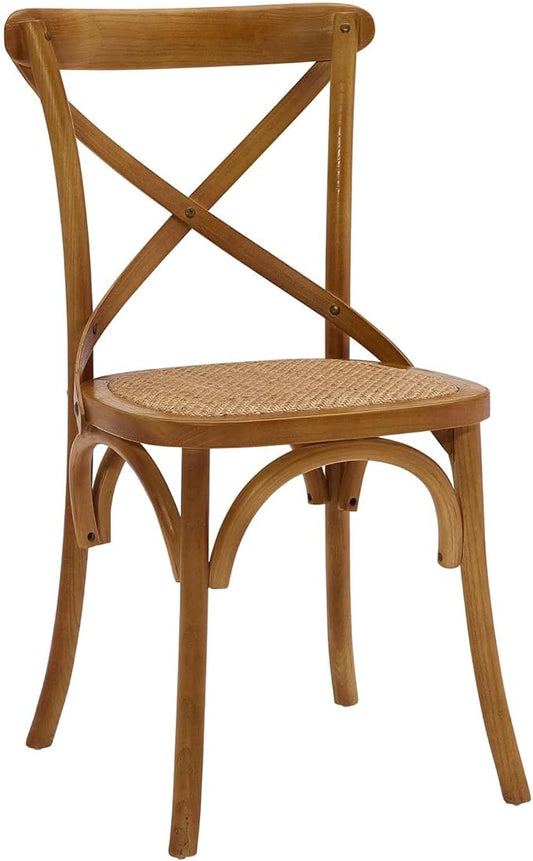 Modway Gear Rustic Modern Farmhouse Elm Wood Rattan Dining Chair in Walnut