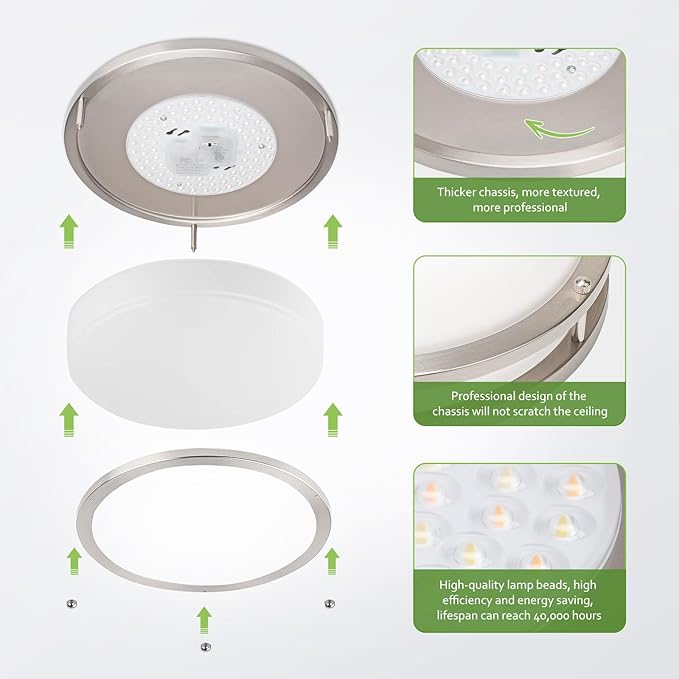 Flush Mount Ceiling Light - 2 Pack 36W 3000K/3500K/4000K/5000K/6000K Dimmable Led Ceiling Light Fixture for Kitchen Hallway Bedroom Bathroom (2, Brushed Nickel, 13 Inch)