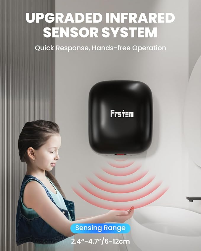 1400W Commercial Hand Dryers, Automatic High Speed Hand Dryer Machine with Auto-Infrared Sensor&Smart Temp Control,Compact Hand Dryer for Home, Bathrooms, Restaurants, Hotels, Black