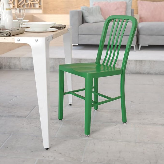 Flash Furniture Commercial Grade Green Metal Indoor-Outdoor Chair